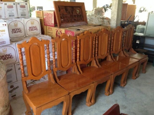 โต๊ะไม้สัก  ขาสิงห์ 1 ม. x 2 ม.  พร้อมเก้าอี้ 6 ตัว