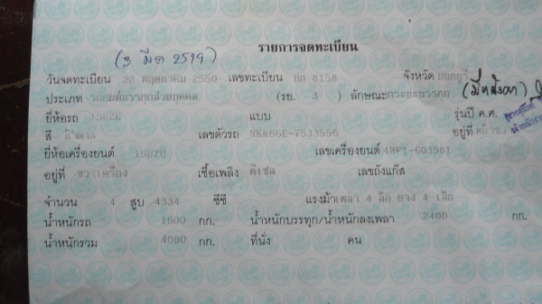 บรรทุก4ล้อทะเบียนเล็ก พร้อมใช้  เครื่อง 4 HF1  รหัส  NKR 66 E  ใช้งานน้อยครับ