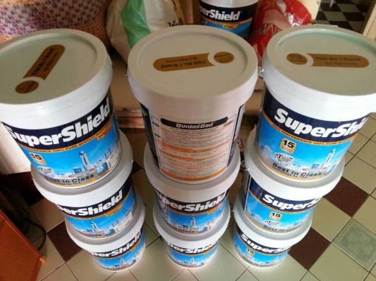 ขายสีsupershield(TOA)สำหรับทาภายนอกและภายในขนาดถังใหญ่18.925ลิตรเฉดสีขาวขายไม่แพงครับ ขายสีsupershield(TOA)สำหรับทาภายนอกและภายในขนาดถังใหญ่18.925ลิตรเฉดสีขาวขายไม่แพงครับ