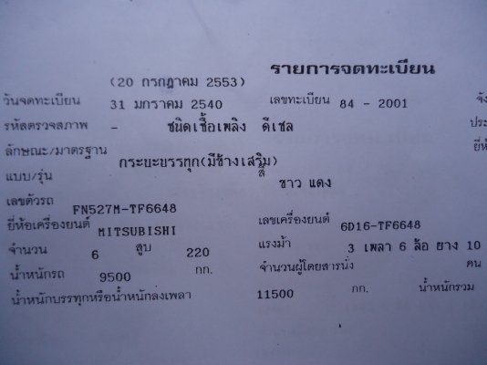 ขายรถสิบล้อFN527MTFชี/L6684ไมดรั้มแม่ลูกปี40เครือง220H