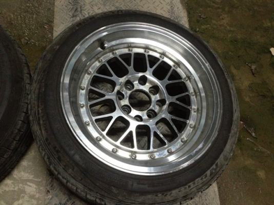 ขายแม็กมือ2 ลายBBS ขอบ15 กว้าง 8.25 4รู100/114+ยางปี12 ราคา11,900 บาท ราคาถูก