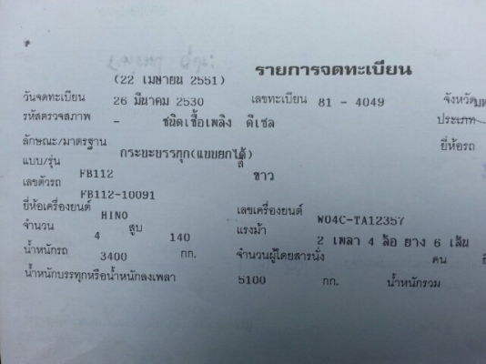 ขายดั้มHINO FB112 เครื่อง117แรง เครื่องดี แคชซีสวย เอกสารพร้อมโอน