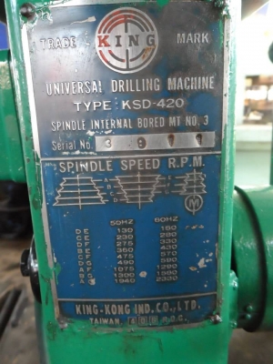 ขายครับขายแท่นเจาะสว่านตั่งพื้น เบอร์ 3 ญี่ห้อ king รุ่น ksd 420 ไฟ 380 V สภาพใช้งาน สาดสีใหม่ 12000 บาท 0814583376 ช่างเอก มีบริการจัดส่งทั่วประเทศ
