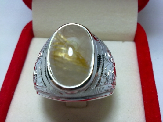 แหวนชายเงินหัวพลอยไหมทองโปร่งข่ามแท้