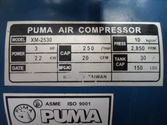 ปํ๊มลมโรตารี 3 แรง PUMA สภาพสวย เดิม ๆ  เต็มไว เครื่องนิ่ง ไม่รั่ว 4,500