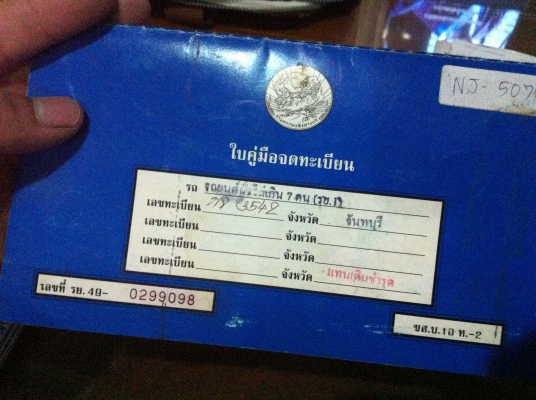 เล่มทะเบียน รถเก๋ง โตโยต้า รย.1