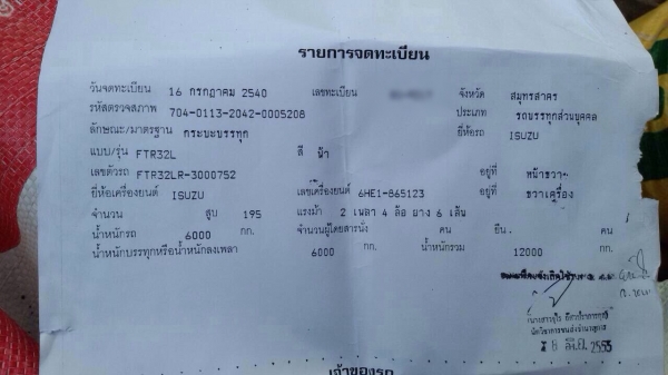 ขายรถบรรทุกหกล้อ ISUZU FTR32LR เครื่อง 6HE1-195 แรง ปี 40 ช่วงยาว 6.30 เมตร
