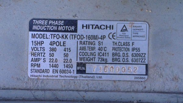 Sell> ขายมอเตอร์ Hitachi 15 HP 380 V. 1460 rpm. กำแพงแสน นครปฐมครับ Sell> ขายมอเตอร์ Hitachi 15 HP 380 V. 1460 rpm. กำแพงแสน นครปฐมครับ