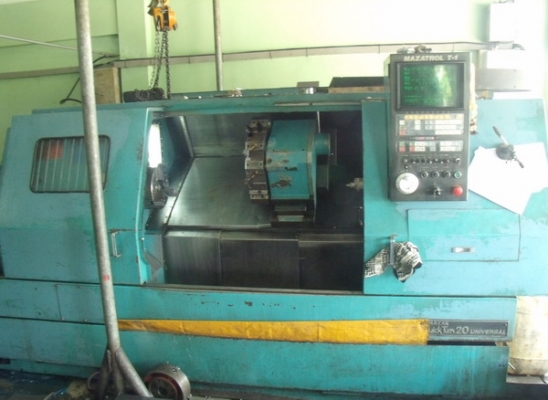 ขายถูกด่วน CNC LATHE MAZAK หัวจับ 10 นิ้ว กลึงงานโต 350 มม. ได้ยาว 1,050 มม. มียันศูนย์ ใช้งานง่ายกดปุ่มเลื่อนวิ่งออโต้ทั้งแท่น ได้เลย TURRET 8 TOOLS