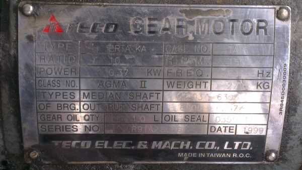 Sell> ขายมอเตอร์เกียร์ Teco 0.5 HP 3 เฟส 380V. อัดตราทด 1:10 ความเร็ว 150 rpm. จัดส่งทั่วประเทศครับ