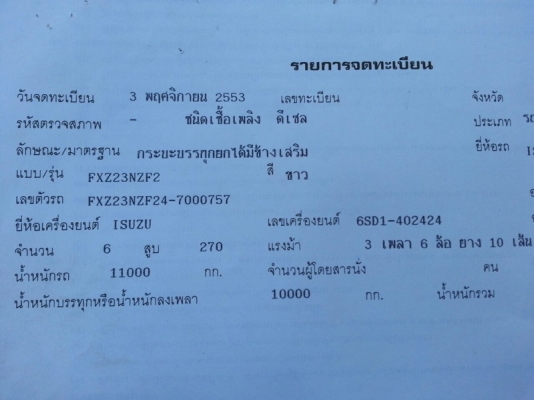 รถอีซูซุ 10 ล้อดั้ม  FXZ  270 แรงม้า. ปี 52  สนใจติดต่อ  081 - 6079515