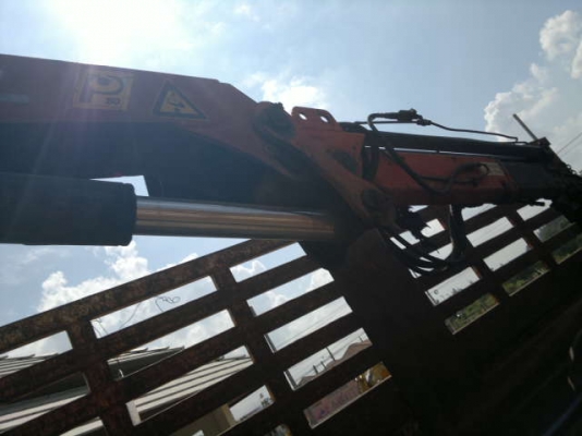 ขายรถ 10 ล้อ เพลาเดียว กระบะเหล็กคอกสูง ติดตั้ง เฮี๊ยบมือขยุ้ม  5 ตัน HINO FM รถสวย พร้อมใช้