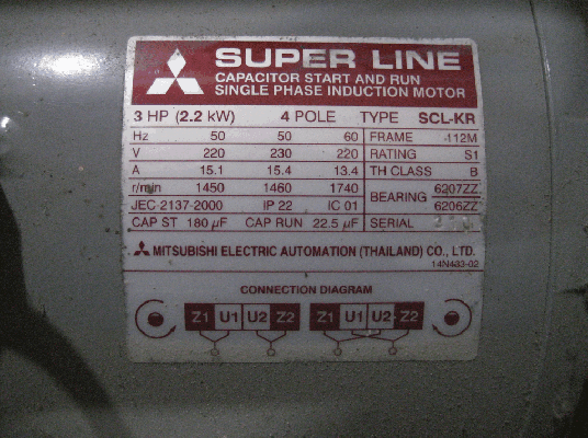 ขายมอเตอร์ Mitsubishi 3HP 1Phase 220V. 4POLE