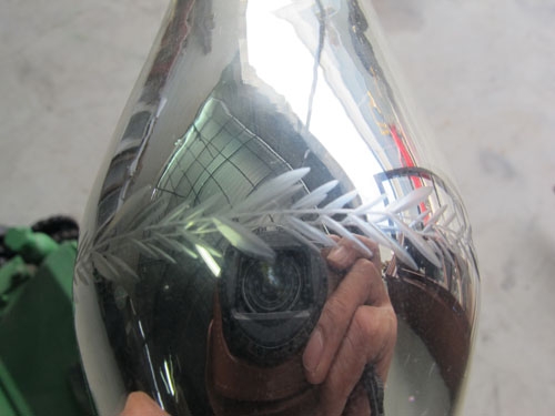 ขายเชิงเทียนโลหะเคลือบแก้วใส เจียรลวดลายสวยงาม ของเก่านอกแท้