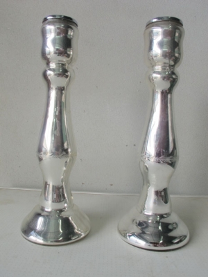 ขายเชิงเทียนโลหะเคลือบแก้วใส เจียรลวดลายสวยงาม ของเก่านอกแท้