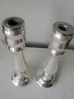 ขายเชิงเทียนโลหะเคลือบแก้วใส เจียรลวดลายสวยงาม ของเก่านอกแท้