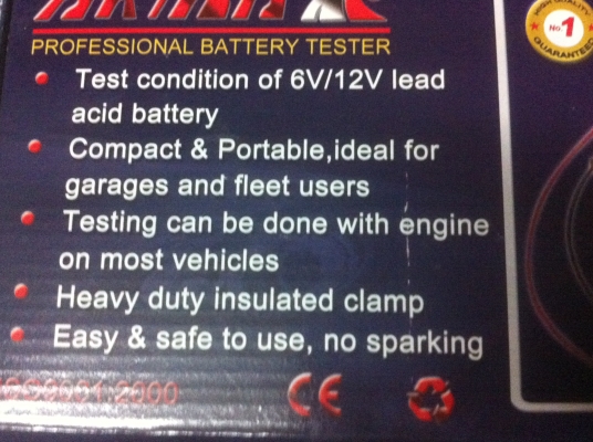 เครื่องตรวจเช็ดสภาพแบตเตอรี่ เข็ดคุณภาพของแบตว่าอยู่ในสภาพไหน เข็มจะขึ้นบอกการวัดเป็นแทบสีแล้วแต่ขนาดของแบตเตอรี ใช้ได้กับแบตเตอร๊่ขนาด 6 และ12 V. ทุกรุ่น