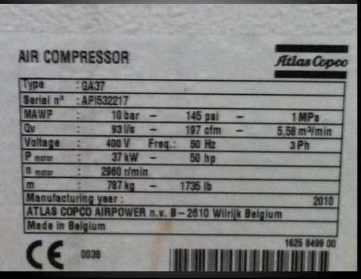 ขายปั๊มลม air compressor atlas copco GA37 ขายปั๊มลม air compressor atlas copco GA37