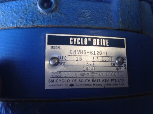 ขายมอเตอร์เกียร์หน้าแปรน Cycro drive Sumitomo 5 HP. 380V อัตราทด 1:15 สภาพสวย พร้อมใช้งาน