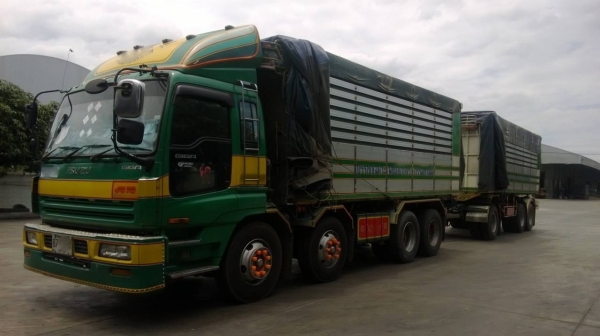 ขายรถพ่วง 24 ล้อ 2 เพลา แม่-ลูก ขายถูกๆกระบะเนียมคอกเกษตรดั้ม ISUZU GlGA เครื่อง 6WA1-350 แรง รถสวย จัดแน้นได้ สนใจโทร