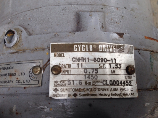 ขายมอเตอร์เกียร์ Cycro drive Sumitomo มอเตอร์ Mitsubishi 1 HP. 380 V อัตราทด 1:11 สภาพสวย วิ่งนิ่ม พร้อมใช้งาน