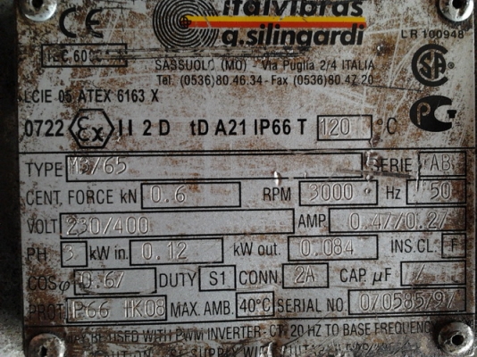 ขายมอเตอร์เขย่า-สั่น ยี่ห้อ Italvibras 0.12 KW