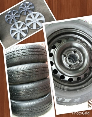 ล้อกระทะ ขอบ14 4รู100 ของ nissan march  ยาง maxxiss 165 70 14