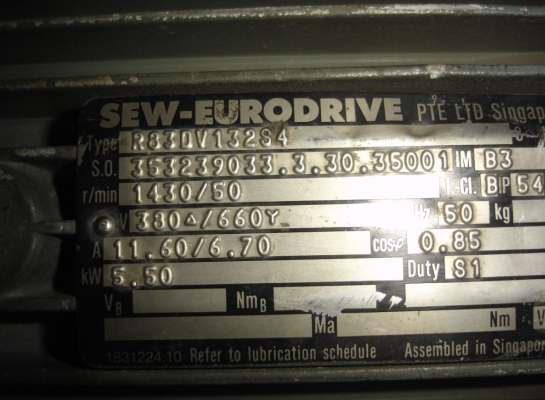 ขายมอเตอร์เกียร์ SEW ขนาด 7.5 HP. 380 V อัตราทด 1:50 สภาพสวย วิ่งนิ่ม พร้อมใช้งาน