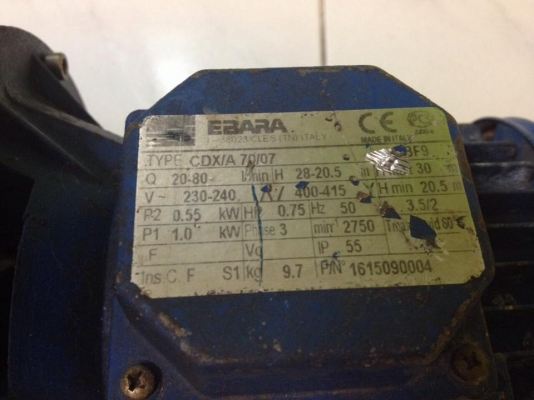 ขายปั้มน้ำสแตนเลส Ebara 0.75 HP. ขนาด 1.นิ้ว ออก 1 นิ้ว