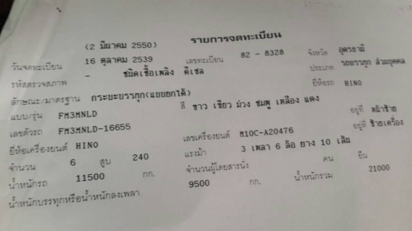 ขายรถพ่วง HINO FM 3M NLD 240 แรง สภาพพร้อมใช้งาน