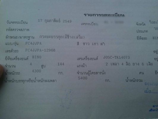ขายรถบรรทุกหกล้อ HINO FC4JJPA เครื่อง JO5C-144 แรง ปี 49 กระบะคาร์โก้ยาว 5 เมตร ขายรถบรรทุกหกล้อ HINO FC4JJPA เครื่อง JO5C-144 แรง ปี 49 กระบะคาร์โก้ยาว 5 เมตร