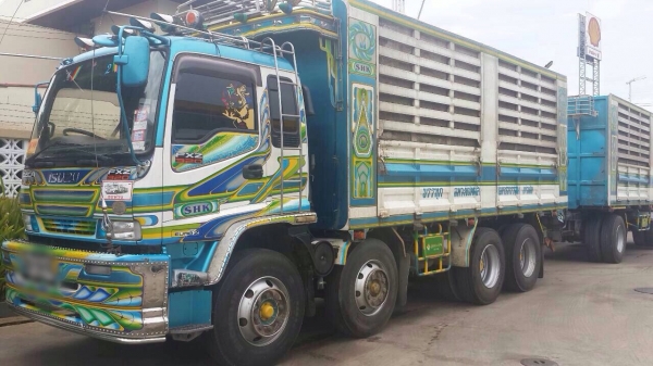 ขายรถพ่วง ISUZU เครื่อง 320 แรง ปี 50 กระบะสหกิจไม่ดัมพ์แม่ลูก แม่ 12 ล้อ ลูก 3 เพลา ยาว 7 เมตร