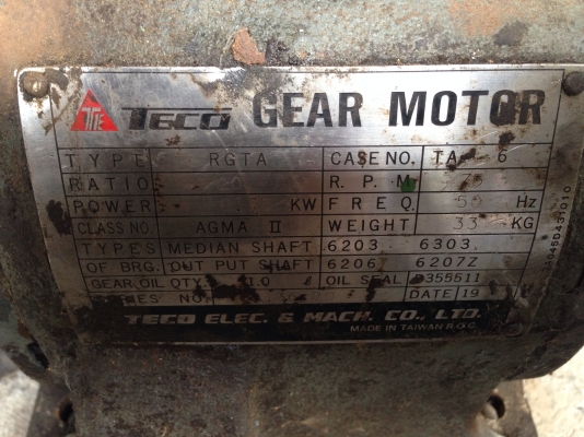 ขายมอเตอร์เกียร์ Teco 1 HP. 380V อัตราทด 1:20 สภาพดี วิ่งนิ่ม พร้อมใช้งาน มี 8 ตัว ขายมอเตอร์เกียร์ Teco 1 HP. 380V อัตราทด 1:20 สภาพดี วิ่งนิ่ม พร้อมใช้งาน มี 8 ตัว