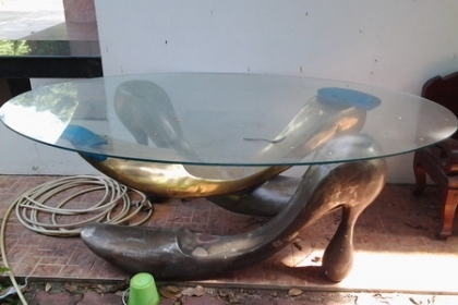 ขาย โต๊ะกระจกขาเป็นทองเหลือง ราคา 14000