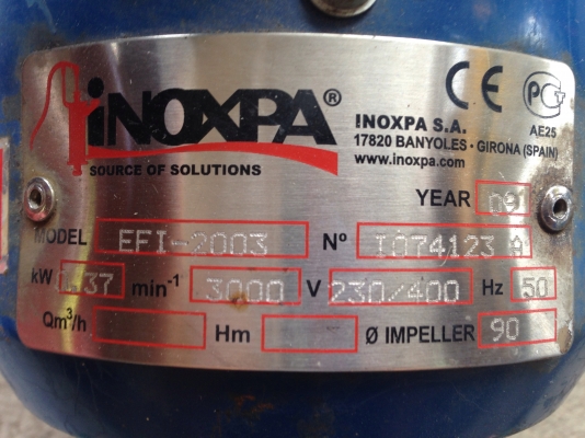 ขายปั้มน้ำหอยโข่งหัวสแตนเลส Inoxpa made in spain ขนาด 0.5 HP. 380 V สภาพสวยมาก พร้อมใช้งาน ขายปั้มน้ำหอยโข่งหัวสแตนเลส Inoxpa made in spain ขนาด 0.5 HP. 380 V สภาพสวยมาก พร้อมใช้งาน