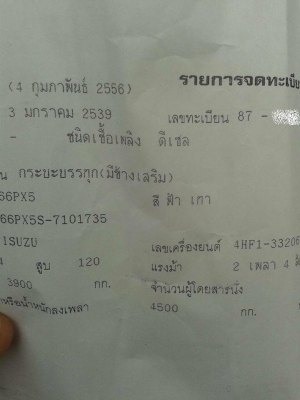 **455,000 บ.ต่อรอง**ขาย6ล้อ 120 ราคาเบาๆ ISUZU NPR66LX5S 4HF1-120ฝาดำใส่ฝาขาว ห้างแท้ปี39 เครื่องเดิม เปลี่ยนแต่ฝา เครื่องฟิตมาใหม่ไม่นาน แห้งๆ แน่นดี แรง เกียร์ดีไม่มีหลุด ช่วงล่างเดิม คัสซีดีไม่ปะไม่ดาม ไม่ผุ กระบะพื้นไม้คอกเหล็กสภาพสวย พื้นดีข้างสวยไม่