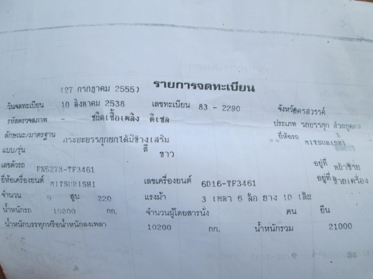 MITSUBICHI FN527 M 6D16 TF 3461-10 สปีด ดั้มสองเพลา พร้อมใช้ MITSUBICHI FN527 M 6D16 TF 3461-10 สปีด ดั้มสองเพลา พร้อมใช้