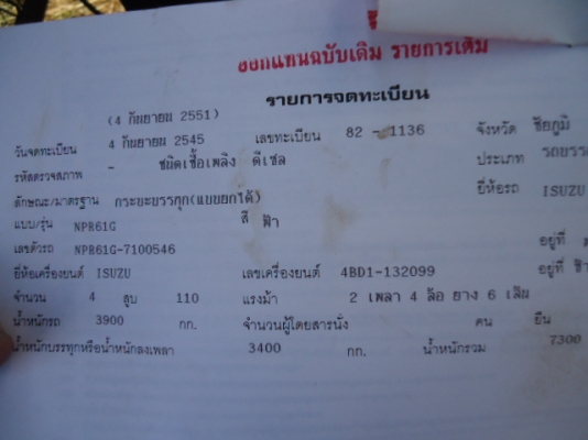 รถหกล้อกระดั้มดิน NPR เครื่อง 4BD1- 6 เกียร์ พวงมาลัยพาวเวอร์ น๊อตล้อ 6 ตัว F หน้า F หล้ง ยาง 825-16