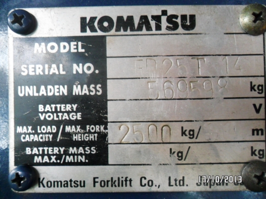 ขายด่วนFORKLIFT-KOMATSU:FD25-12งาฮิ้งฟอร์คเสา4เมตรล้อคู่ราคา390000บาท