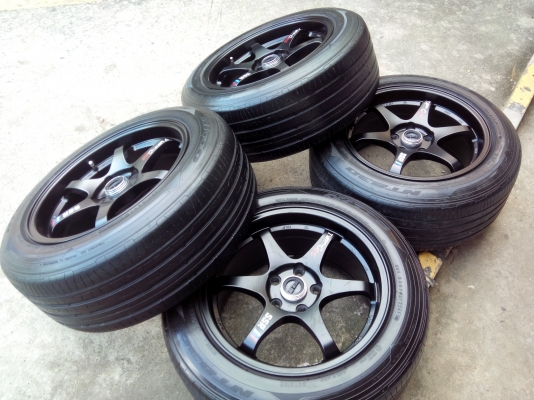ssr งานkspeedขอบ17 5รู114.3et40กว้าง8.5ทั้ง4วงไม่มีริวรอยเดิมๆพร้อมยางnitto225-55-17ปี12ดอกเต็ม