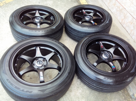 ssr งานkspeedขอบ17 5รู114.3et40กว้าง8.5ทั้ง4วงไม่มีริวรอยเดิมๆพร้อมยางnitto225-55-17ปี12ดอกเต็ม