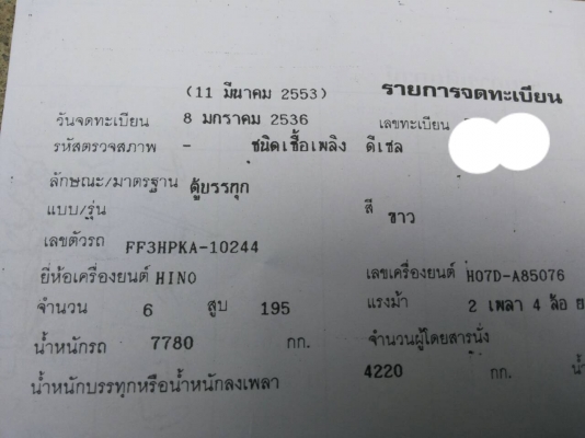 รถบรรทุก HINO  6 ล้อใหญ่ ตู้ 10 บาน ปี2536 ราคา 630,000 บ.