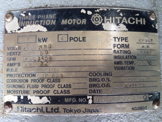 ขายมอเตอร์ Hitachi 50 HP. 1450 RPM. 380V สภาพสวย วิ่งนิ่ม พร้อมใช้งาน ขายมอเตอร์ Hitachi 50 HP. 1450 RPM. 380V สภาพสวย วิ่งนิ่ม พร้อมใช้งาน