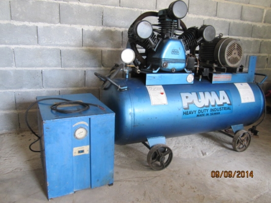 ขายปั๊มลม PUMA แท้ ความจุ 260 ลิตร Motor 5 Hp พร้อมเครื่องทำลมแห้ง