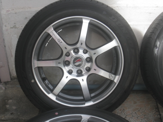 ขายล้อแม็ก g7 15"x6.5" et38 4 รู 100/114.3 ทำสีใหม่ สีเทากันหน้าเงา พร้อมยางถอดป้ายแดง dunlop sp31 175/60r15 ยางผลิตสัปดาห์ที่ 8 ปี 13 ตุ่มและสีที่หน้ายางมีทุกเส้นครับ ขายทั้งชุด 9,900 บาทครับ march, mirage, attrage, brio, amaze, aveo, mazda2, f