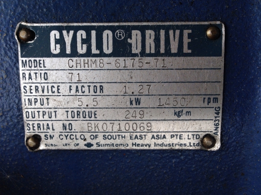 ขายมอเตอร์เกียร์ Sumitomo Cycro drive 7.5 HP. 380V อัตราทด 1:71 เพลาออกประมาณ 20 รอบต่อนาที สภาพสวย พร้อมใช้งาน ขายมอเตอร์เกียร์ Sumitomo Cycro drive 7.5 HP. 380V อัตราทด 1:71 เพลาออกประมาณ 20 รอบต่อนาที สภาพสวย พร้อมใช้งาน