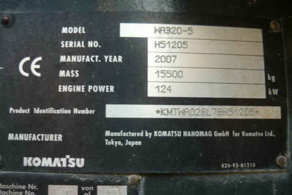 KOMATSU  WA320-5  SN H51205 Y2007