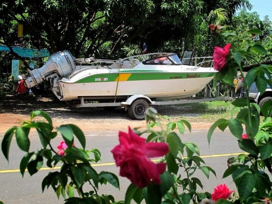 ปรับลดราคาลง330000บาทขายเรือยามาฮ่า21ฟุตเครื่องฮอนด้า130โฟร์หัวฉีดพร้อมเทเลอร์ชุบกาวไนท์