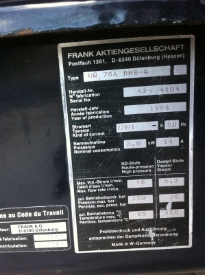 อัดฉีดน้ำร้อน-น้ำเย็น ยี่ห้อFRANK ของประเทศเยอรมัน สภาพพร้อมใช้งาน ไฟ 220