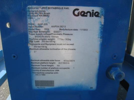 รถกระเช้า Genie AWP-30S # 28213 สนใจโทร 083 081 2889